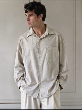 Vintage Christian Dior Striped Beige Button-Up Shirt Size 16 1/2, 32/33
